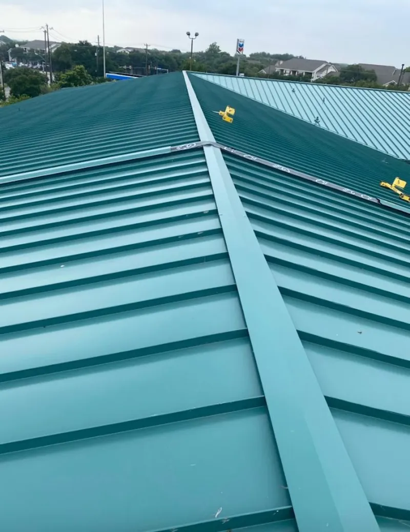 Green commercial metal roof ridge and valley for Metal Roof Repair in Winter Gardens